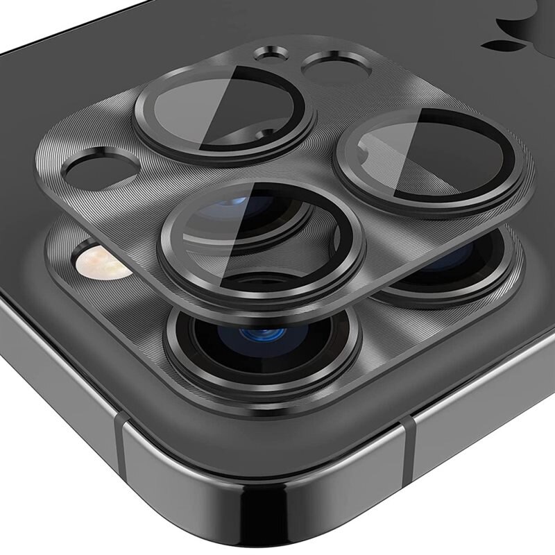 Hat Prince Kameraskydd Aluminium + Härdat Glas iPhone 16 Pro svart - Färgglatt heltäckande linsskydd