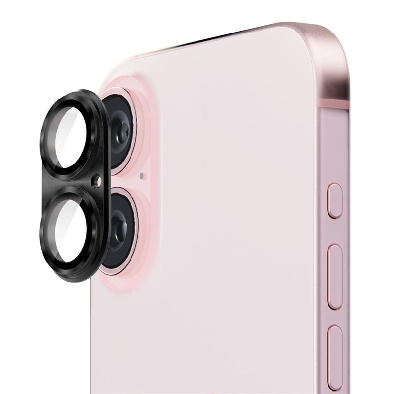 Hat Prince Kameraskydd Aluminium + Härdat Glas iPhone 16 Plus svart - Färgglatt heltäckande linsskydd