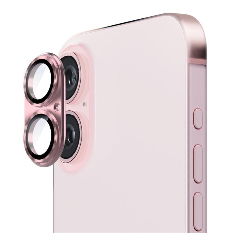 Hat Prince Kameraskydd Aluminium + Härdat Glas iPhone 16 rosa - Färgglatt heltäckande linsskydd