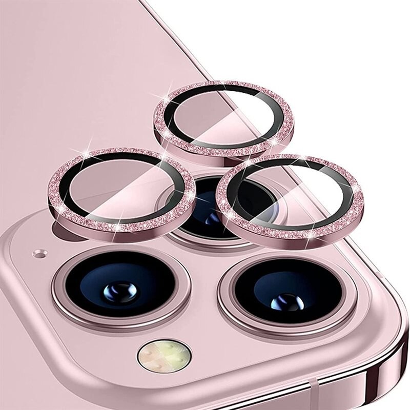 Hat Prince Glitter Linsskydd Aluminium + Glas iPhone 16 Pro Max rosa - Tunna glittriga linsskydd som passar med skal