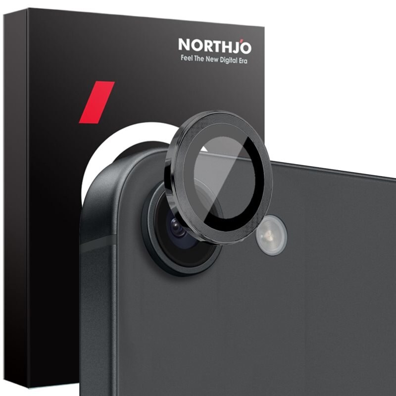 NORTHJO Linsskydd Härdat Glas Aluminium iPhone 16e Svart