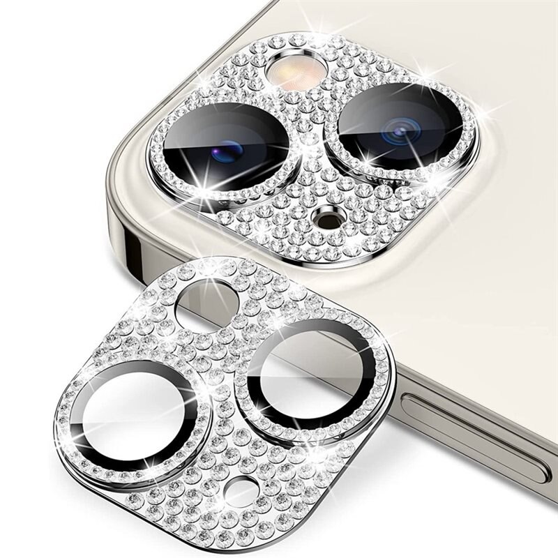 Hat Prince Glitter Kameraskydd Aluminium + Härdat Glas iPhone 14 Plus silver - Glittrigt och färgglatt heltäckande linsskydd