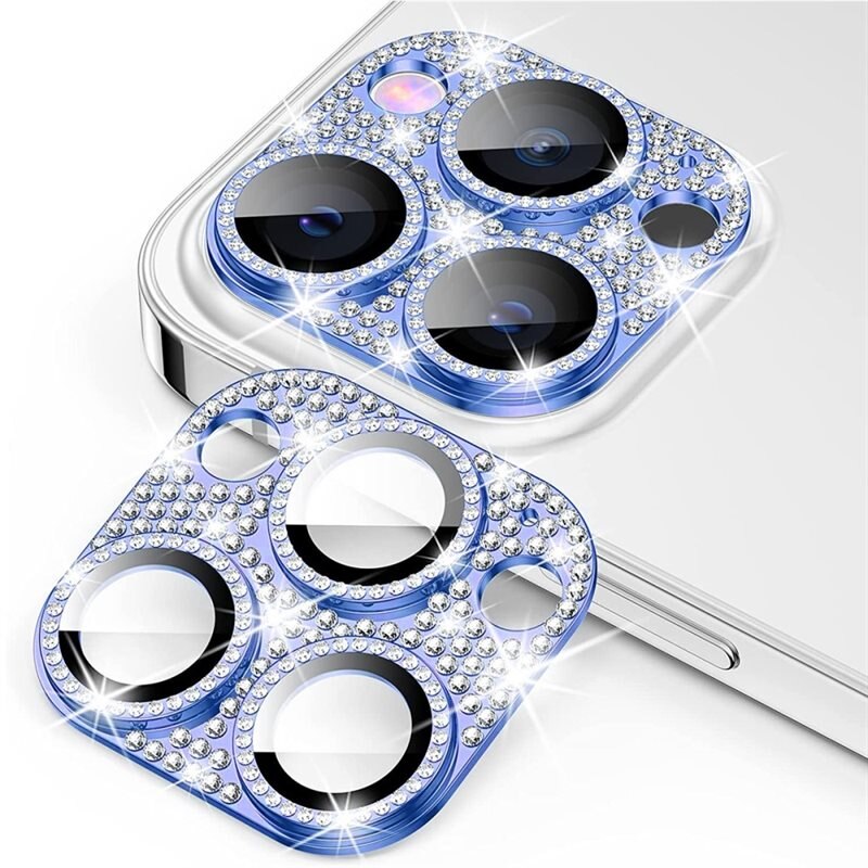 Hat Prince Glitter Kameraskydd Aluminium + Härdat Glas iPhone 12 Pro Max blå - Glittrigt och färgglatt heltäckande linsskydd