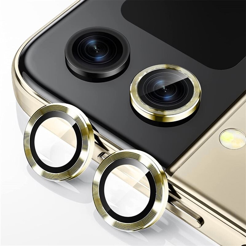 Hat Prince Linsskydd Aluminium + Härdat Glas Samsung Galaxy Z Flip 5 Guld - Tunna färgglada linsskydd som passar med skal