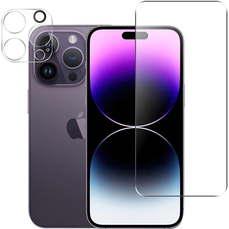 Härdat Glas Skärmskydd & Linsskydd iPhone 15 Pro - Tåligt skärmskydd och linsskydd i härdat glas