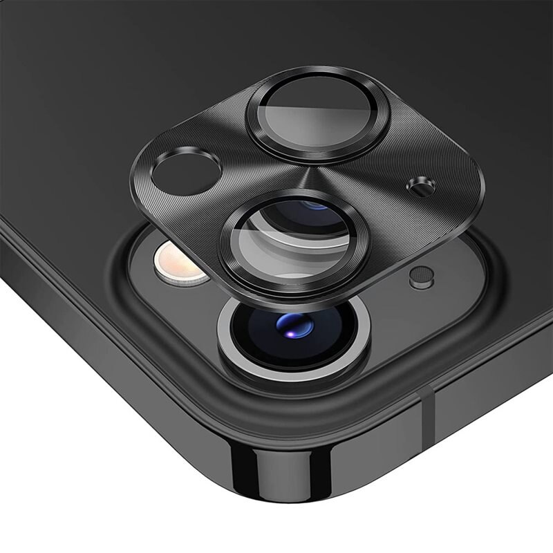 Hat Prince Kameraskydd Aluminium + Härdat Glas iPhone 15 svart - Färgglatt heltäckande linsskydd