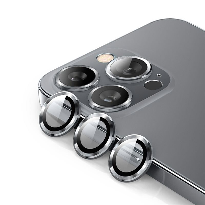 Hat Prince Linsskydd Aluminium + Härdat Glas iPhone 15 Pro Max grå - Tunna färgglada linsskydd som passar med skal