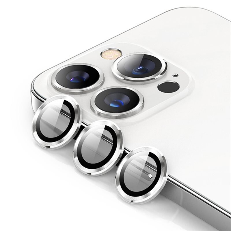 Hat Prince Linsskydd Aluminium + Härdat Glas iPhone 15 Pro Silver - Tunna färgglada linsskydd som passar med skal