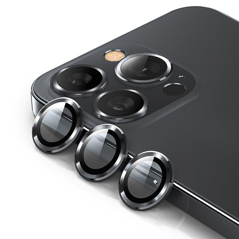 Hat Prince Linsskydd Aluminium + Härdat Glas iPhone 15 Pro Svart - Tunna färgglada linsskydd som passar med skal