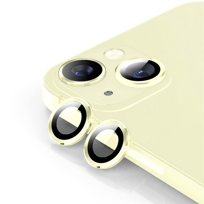 Hat Prince Linsskydd Aluminium + Härdat Glas iPhone 15 Plus Guld - Tunna färgglada linsskydd som passar med skal
