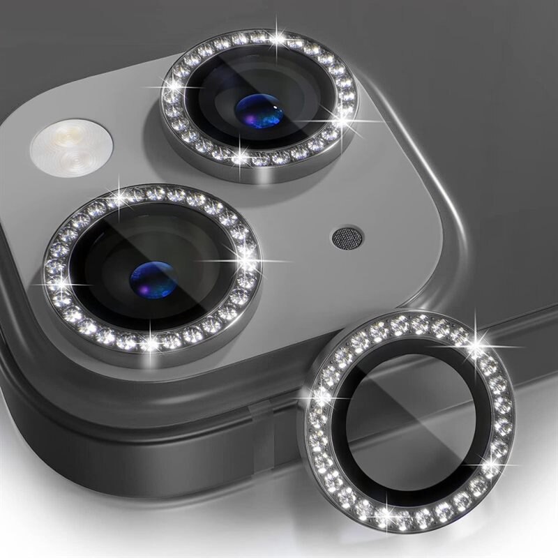 Hat Prince Rhinestone Linsskydd Aluminium + Glas iPhone 15 Plus svart
