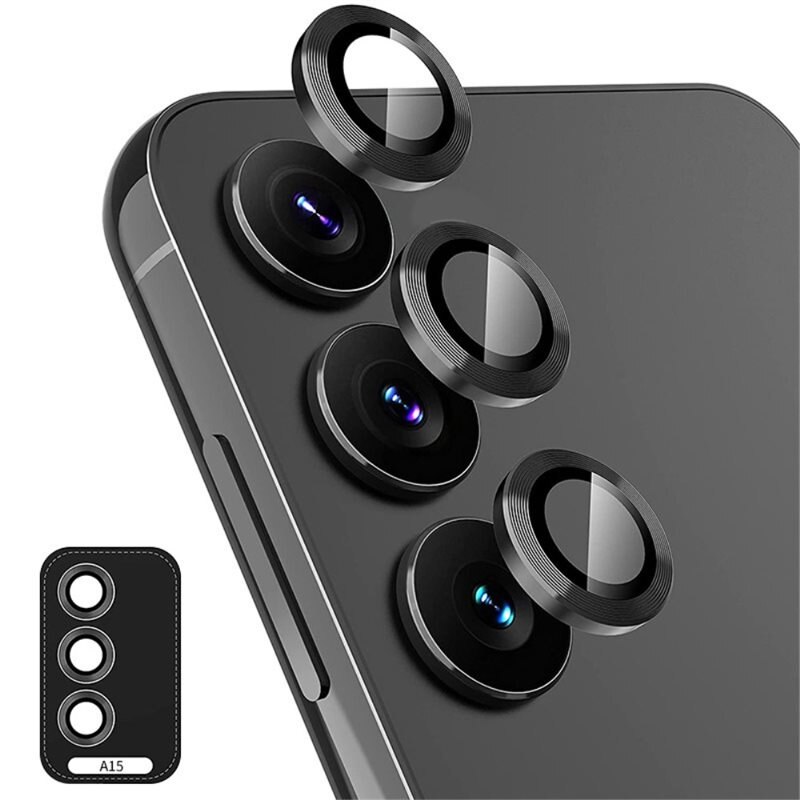 Hat Prince Linsskydd Aluminium + Härdat Glas Samsung Galaxy A15 svart - Tunna färgglada linsskydd som passar med skal
