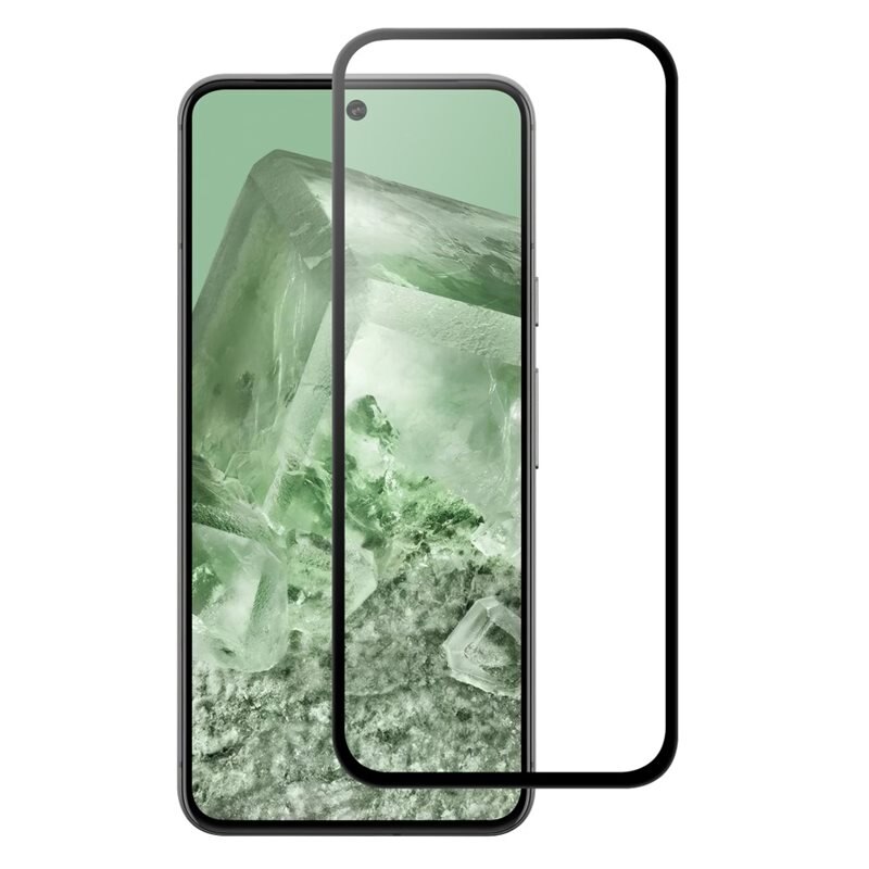 Heltäckande Härdat Glas Skärmskydd Google Pixel 8a svart - Skärmskydd som täcker hela skärmen, med svart kant