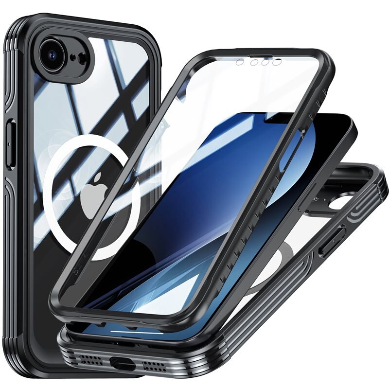 Premium Full Protection Case iPhone 16e Black - Heltäckande skal med härdat glas skärmskydd