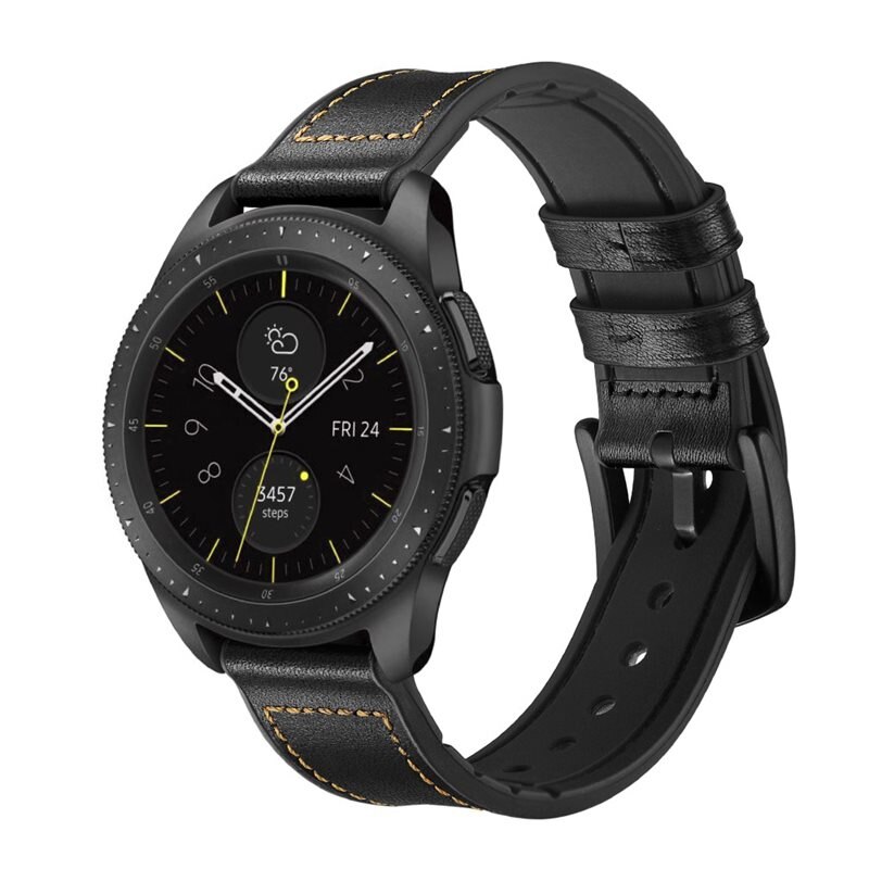 Premium Läderarmband Samsung Galaxy Watch 4 Classic 42mm Svart - Snyggt och stilrent armband i läder
