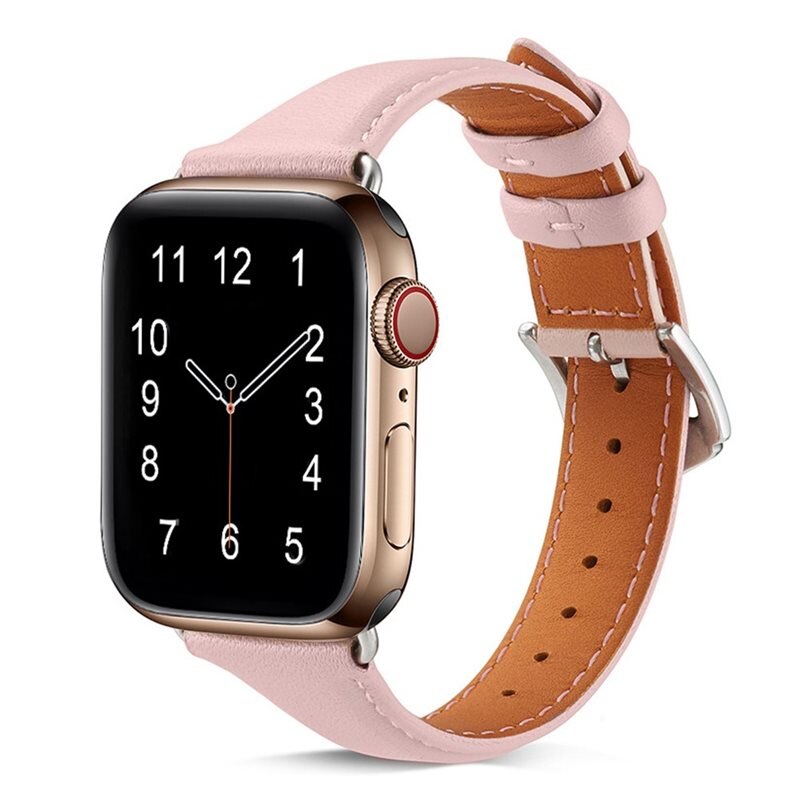 Slim Läderarmband Apple Watch Series 7 41mm Rosa - Stilrent armband i läder
