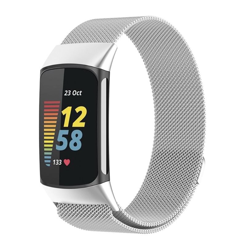 Armband Milanese Fitbit Charge 5 Silver - Lyxigt armband med magnetisk stängning - Rostfritt stål