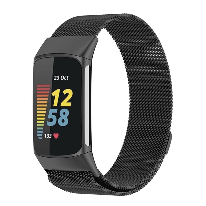 Armband Milanese Fitbit Charge 5 Svart - Lyxigt armband med magnetisk stängning - Rostfritt stål