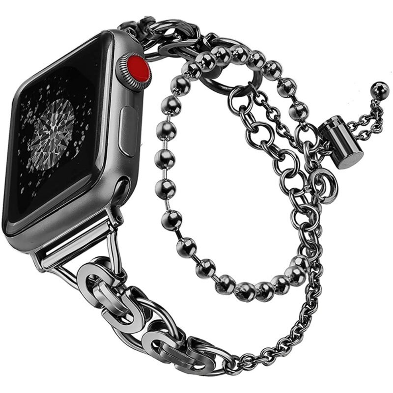 Apple Watch Series 10 46mm Metallarmband med pärlor svart - Fint armband i snygg design