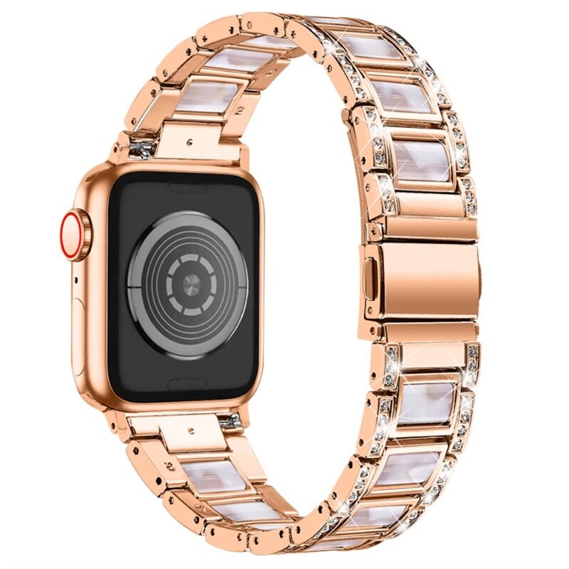 Diamond Bracelet Apple Watch Ultra 2 49mm Rosegold Pearl - Lyxigt metallarmband av rostfritt stål med diamantliknande stenar