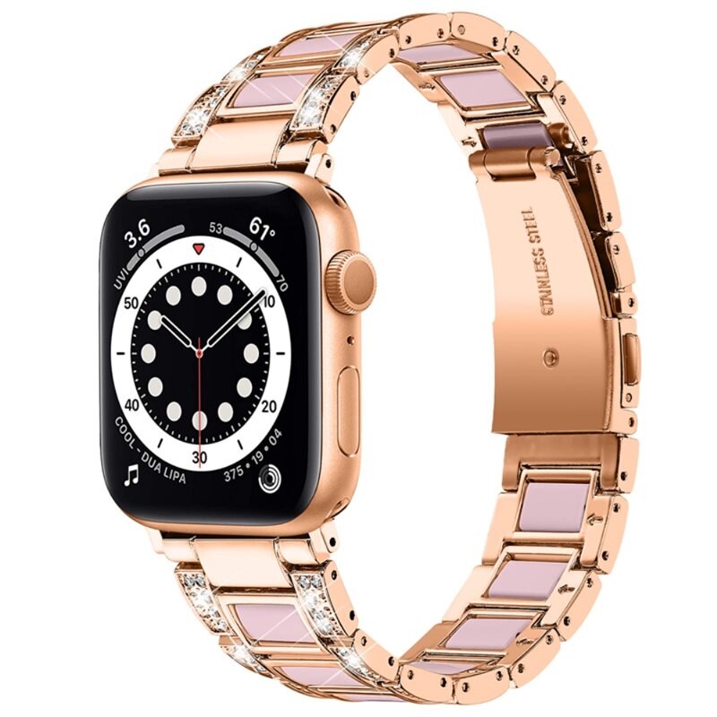 Diamond Bracelet Apple Watch Series 8 41mm Rosegold Rose - Lyxigt metallarmband av rostfritt stål med diamantliknande stenar