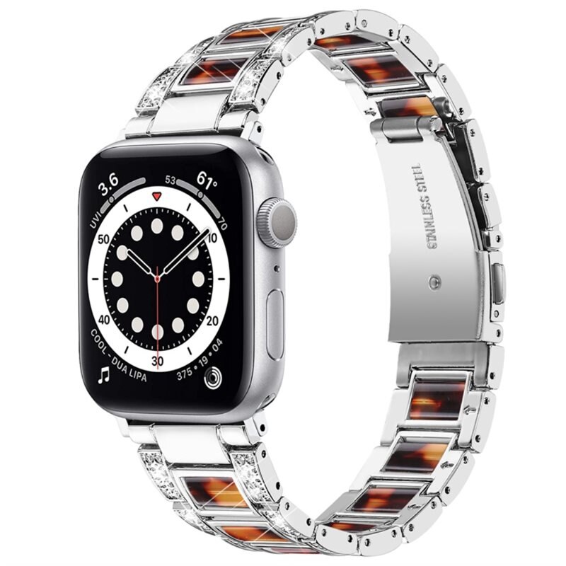 Diamond Bracelet Apple Watch SE 44mm Silver Coffee - Lyxigt metallarmband av rostfritt stål med diamantliknande stenar