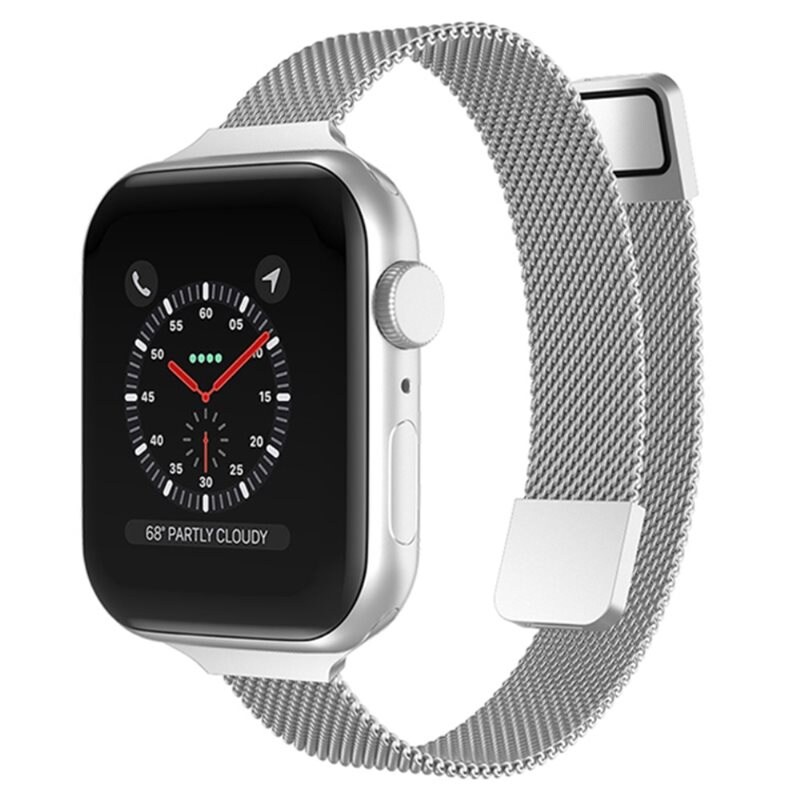 Armband Slim Milanese Apple Watch 45mm Series 9 silver - Lyxigt armband i slimmad design