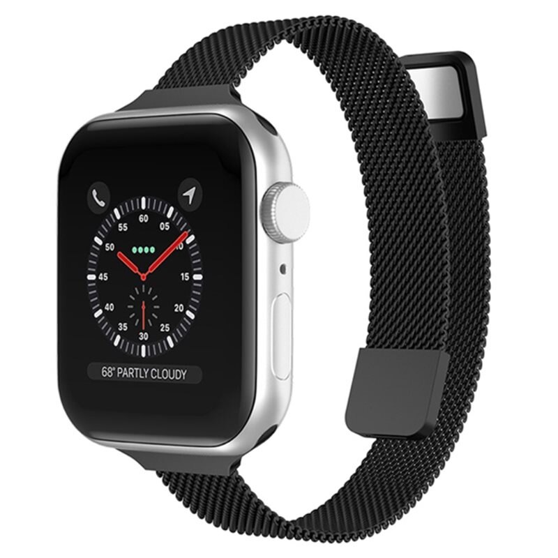 Armband Slim Milanese Apple Watch SE 44mm svart - Lyxigt armband i slimmad design