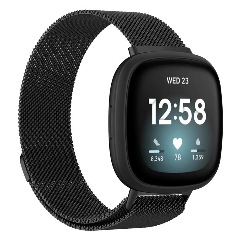 Armband Milanese Fitbit Versa 4 Svart - Lyxigt armband med magnetisk stängning - Rostfritt stål