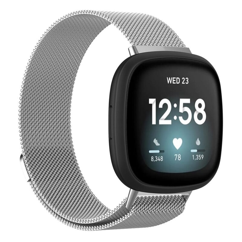 Armband Milanese Fitbit Versa 3/Sense Silver - Lyxigt armband med magnetisk stängning - Rostfritt stål