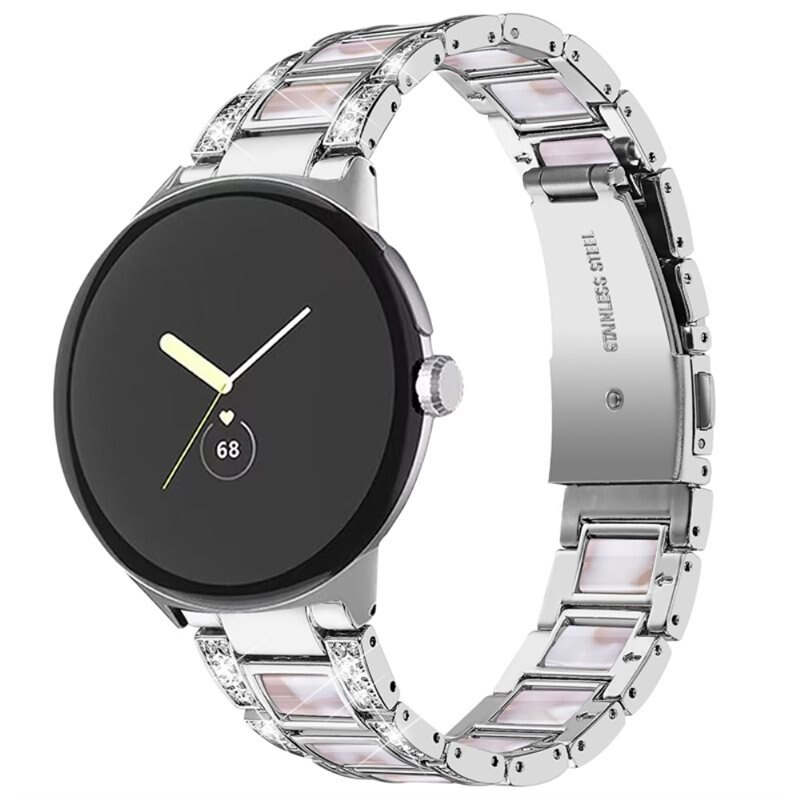 Diamond Bracelet Google Pixel Watch 2 Silver Pearl - Lyxigt metallarmband av rostfritt stål med diamantliknande stenar