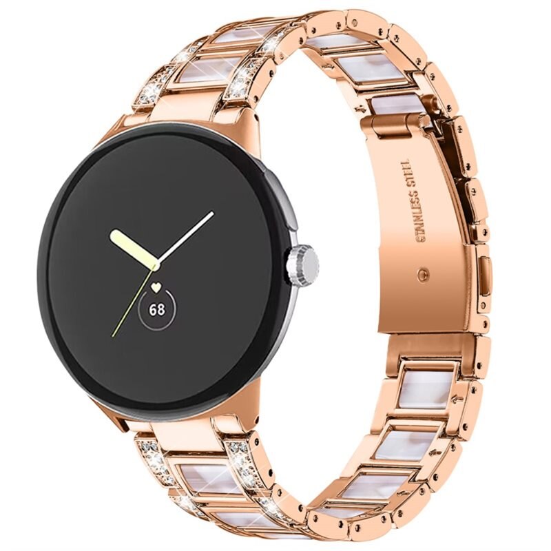 Diamond Bracelet Google Pixel Watch 3 41mm Rosegold Pearl - Lyxigt metallarmband av rostfritt stål med diamantliknande stenar