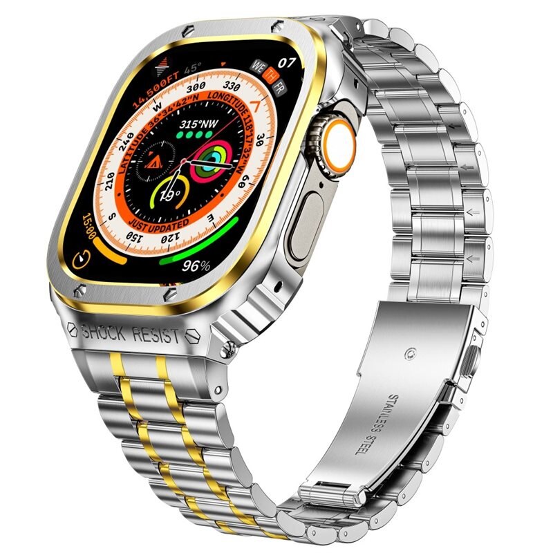 Apple Watch Ultra 49mm Full Metal Armband silver/guld - Armband i metall med inbyggt skal