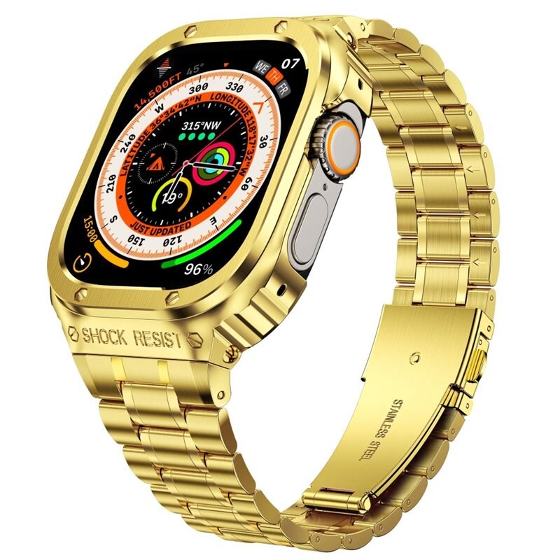 Apple Watch Ultra 49mm Full Metal Armband guld - Armband i metall med inbyggt skal