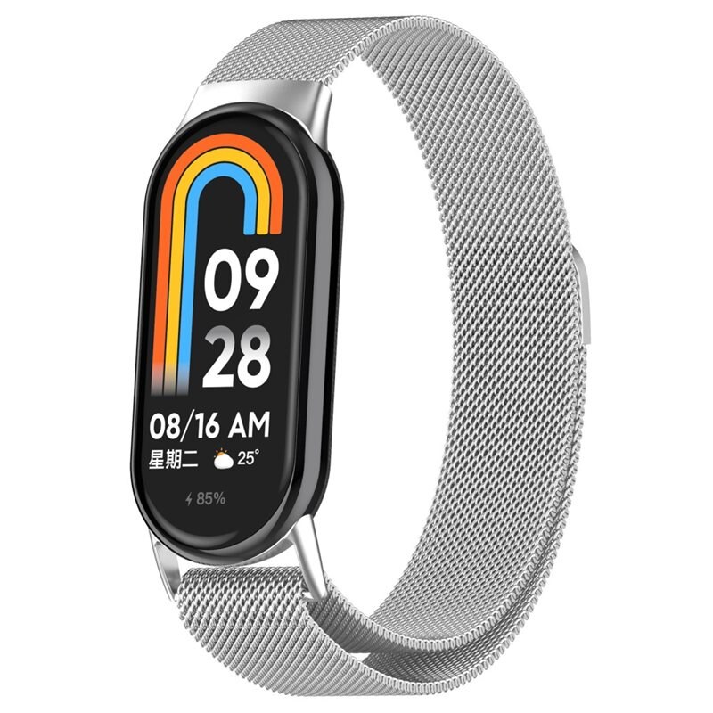 Armband Milanese Xiaomi Smart Band 8 Silver - Lyxigt armband med magnetisk stängning - Rostfritt stål