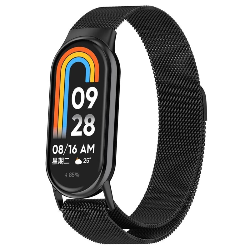 Armband Milanese Xiaomi Smart Band 8 Svart - Lyxigt armband med magnetisk stängning - Rostfritt stål