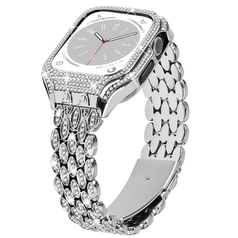 Skal + Metallarmband Rhinestone Apple Watch 41mm Series 7 silver - Skal och armband i ett - Snygg design