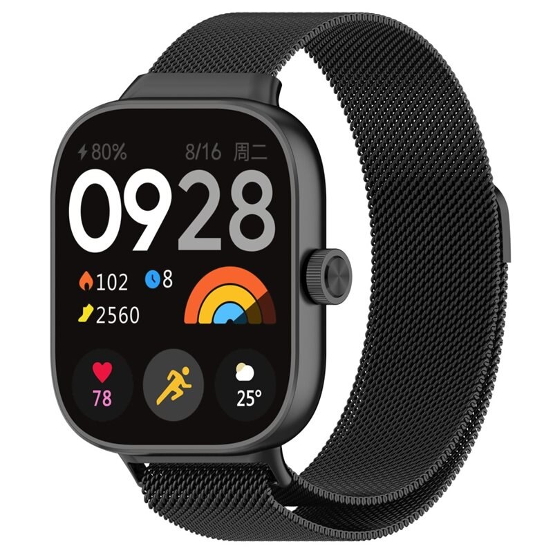 Armband Milanese Xiaomi Redmi Watch 4 Svart - Lyxigt armband med magnetisk stängning - Rostfritt stål
