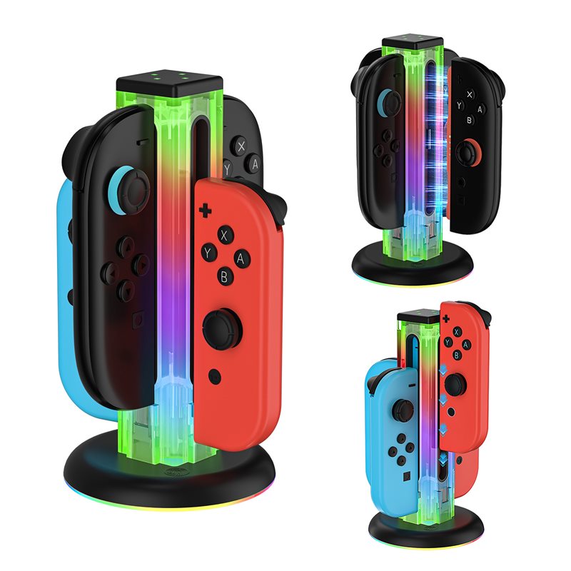 JYS Joy-Con Laddningsställ med RGB belysning Nintendo Switch OLED Svart