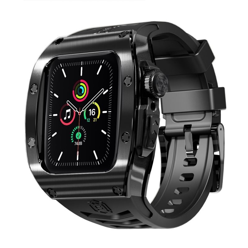 Shellbox High Brushed Metal Case w Strap Apple Watch 45mm Series 7 Black