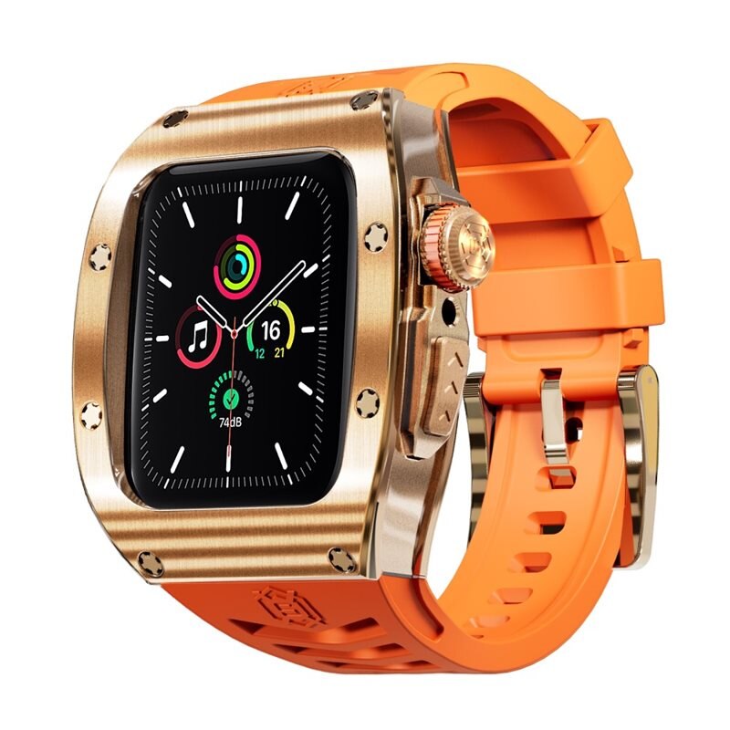 Shellbox High Brushed Metal Case w Strap Apple Watch 45mm Series 8 Rose/Orange