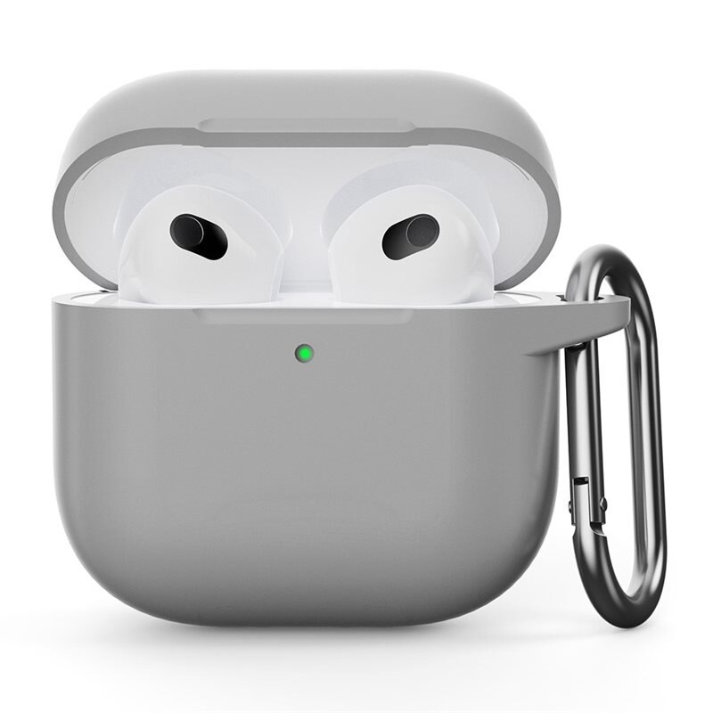 Silikonskal med karbinhake Apple AirPods 4 grå - Skydda och håll koll på dina hörlurar