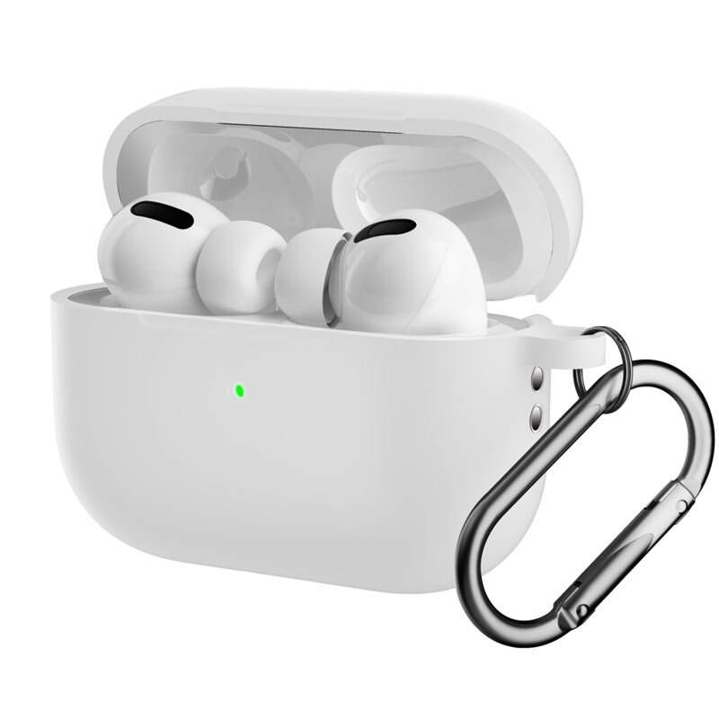 Silikonskal med karbinhake Apple AirPods Pro 2 Vit - Skydda och håll koll på dina hörlurar