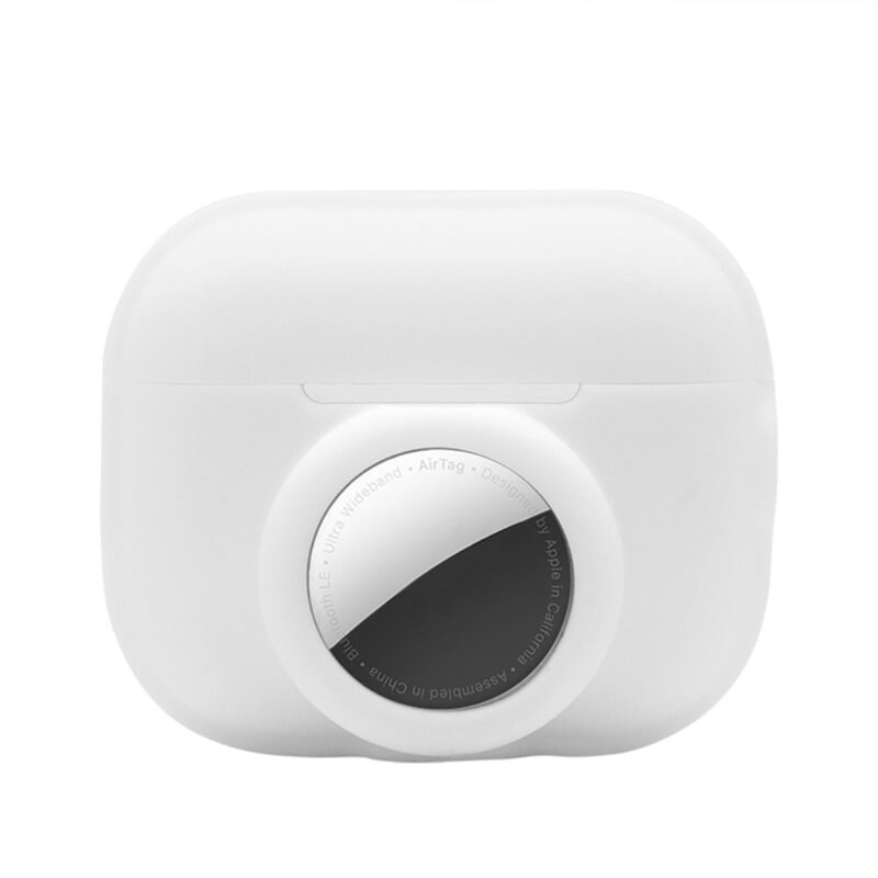 Apple AirPods Pro 2 silikonskal med AirTag hållare vit - Håll koll på dina hörlurar