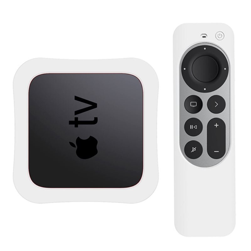 Apple TV 4K 2021 box+fjärrkontroll silikonskal vit - Skyddande skal