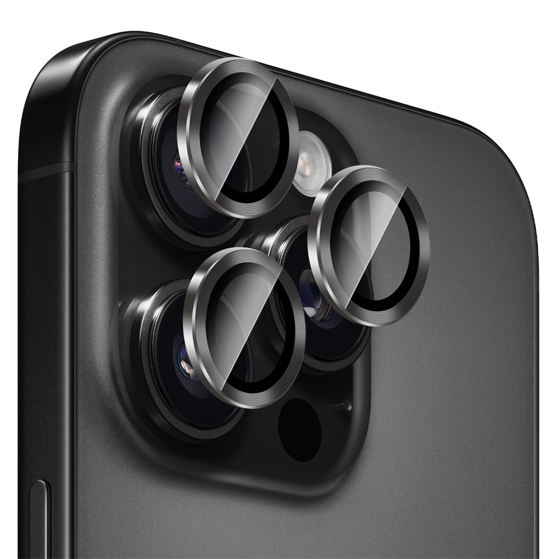 Mobique iPhone 15 Pro Max Linsskydd Metall Svart