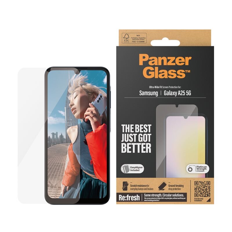 PanzerGlass Samsung Galaxy A25 Screen Protector (with EasyAligner) Ultra Wide Fit - Skärmskydd med oslagbar kvalitet. Med installationsram