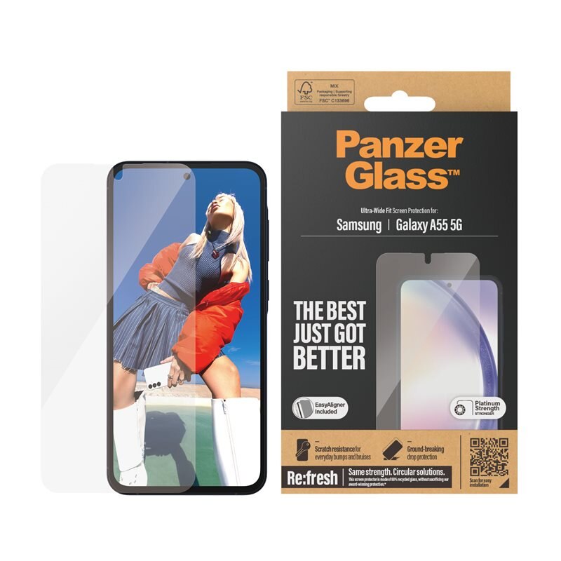 PanzerGlass Samsung Galaxy A55 Screen Protector (with EasyAligner) Ultra Wide Fit - Skärmskydd med oslagbar kvalitet. Med installationsram
