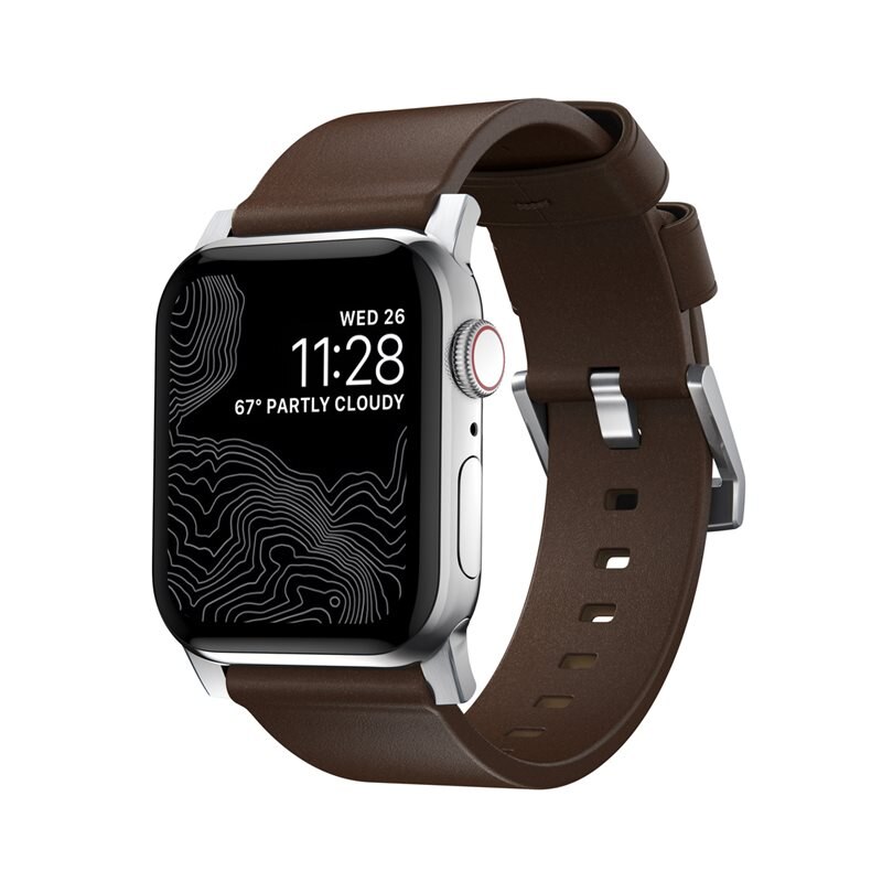 Nomad Apple Watch 41mm Series 9 Modern Band Horween Leather Rustic Brown (Silver Hardware) - Läderarmband i högvalitativt läder