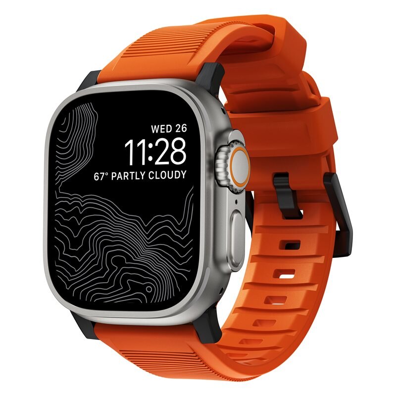 Nomad Apple Watch Ultra 49mm Rugged Band Ultra Orange (Black Hardware) - Högkvalitativt armband